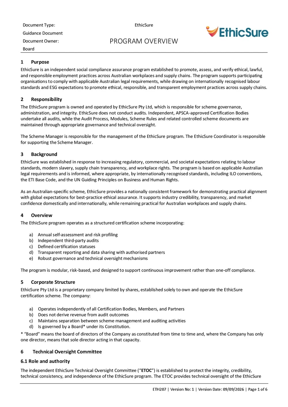 First page of the EthicSure EthicSure Overview